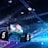 A large indoor arena is equipped with advanced lighting and audio systems. Suspended above the space are numerous digital displays showcasing numbers. The environment is filled with blue illumination and spotlights creating a vibrant atmosphere.